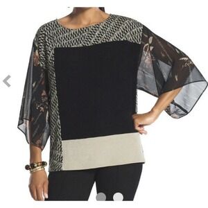 CHICO’s TRAVELERS 0 Size S Mixed print Kimono Top Black Floral Packable Slinky